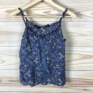 Y2K Angie Top Women M Floral Embroidery Sequin Sheer Ruffle Fairy Grunge Cottage